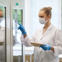 Doctor using tablet at work